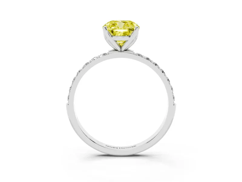Cushion Cut Pave Engagement Ring Setting for a Fancy Yellow Lab-Grown Diamond | Slim Band | Platinum