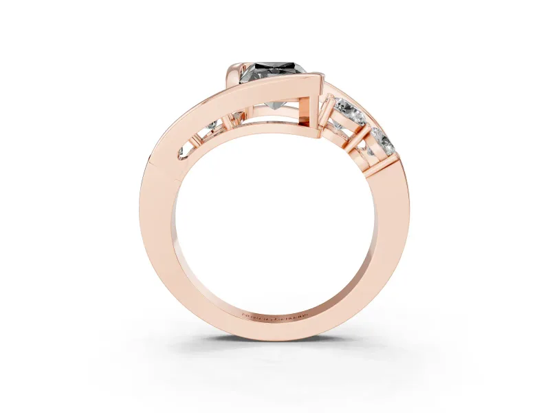 Radiant Cut Bezel Bypass Engagement Ring Setting for a Black Center | Round Side Stones | Rose Gold