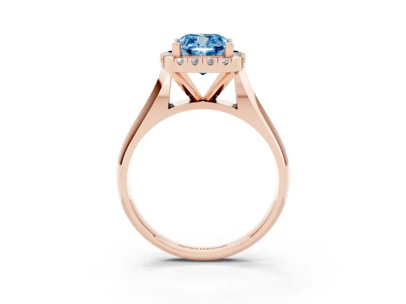 Cushion Cut Halo Engagement Ring Setting for a Fancy Blue Lab-Grown Diamond | Square Profile Band | Rose Gold
