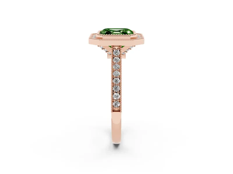 Asscher Cut Vintage Milgrain Halo Engagement Ring Setting for a Fancy Green Lab-Grown Diamond | Bezel Head | Rose Gold