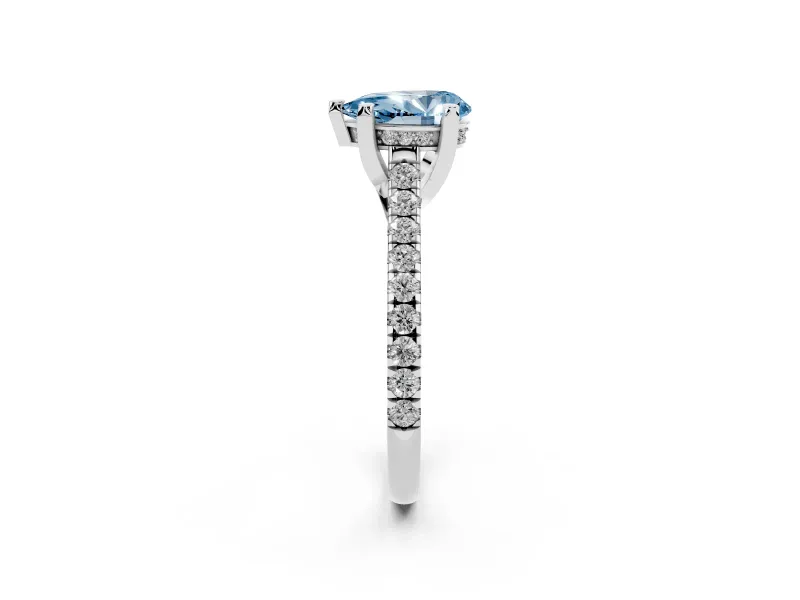 Pear-Shaped Hidden Halo Pave Engagement Ring Setting for a Fancy Blue Lab-Grown Diamond | Claw Prongs | Platinum