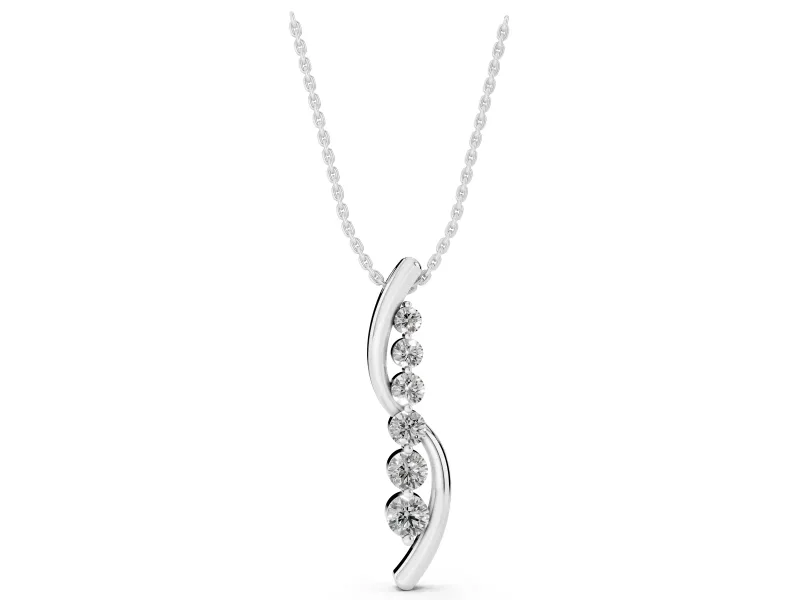 Round Lab-Grown Diamond Graduated S-Curve Pendant Necklace | Ribbon Detail | White Gold