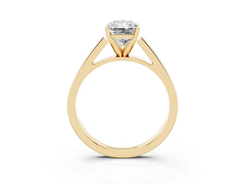 Radiant Cut Diamond Solitaire Engagement Ring Set in Yellow gold with Prong Setting and Tapered Band