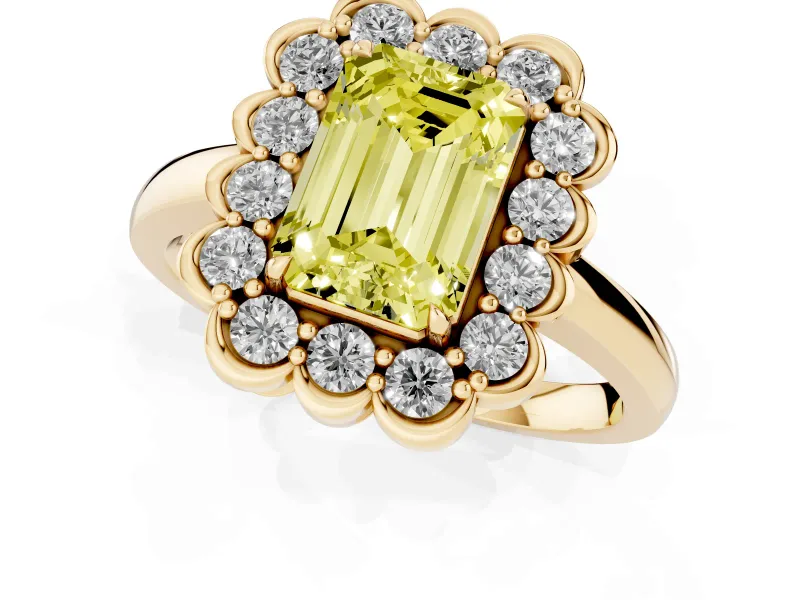 Emerald Cut Halo Engagement Ring Setting for a Fancy Yellow Lab-Grown Diamond | Yellow Gold - Design NV-24719