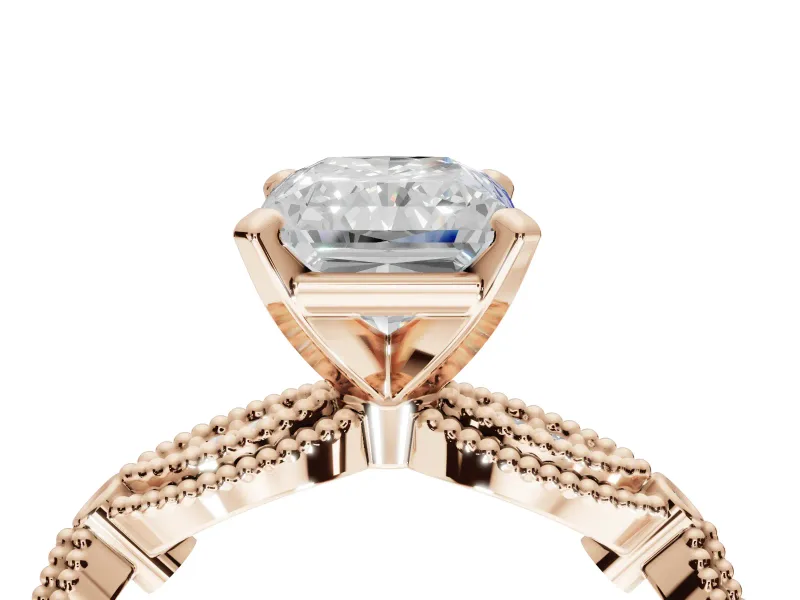 Radiant Cut Vintage Milgrain Engagement Ring Setting | Graduated Stations | Rose Gold