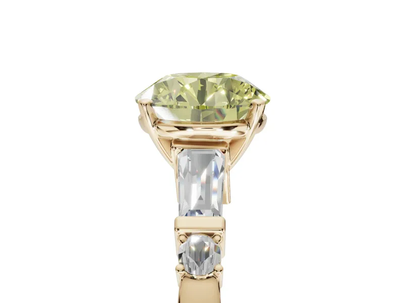 Round Tapered Baguette Engagement Ring Setting for a Fancy Yellow Lab-Grown Diamond | Yellow Gold