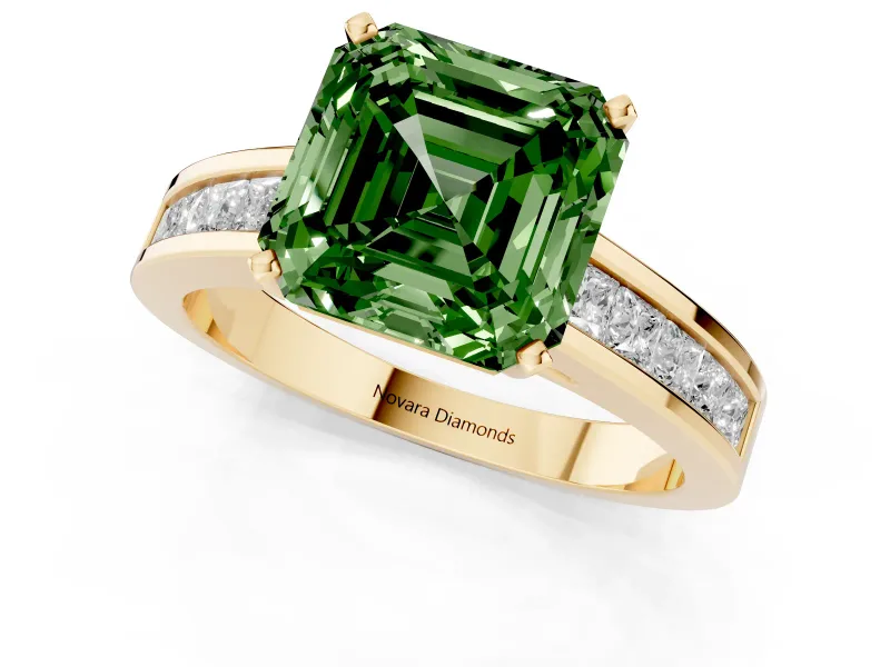 Asscher Cut Channel Engagement Ring Setting for a Fancy Green Lab-Grown Diamond | Yellow Gold