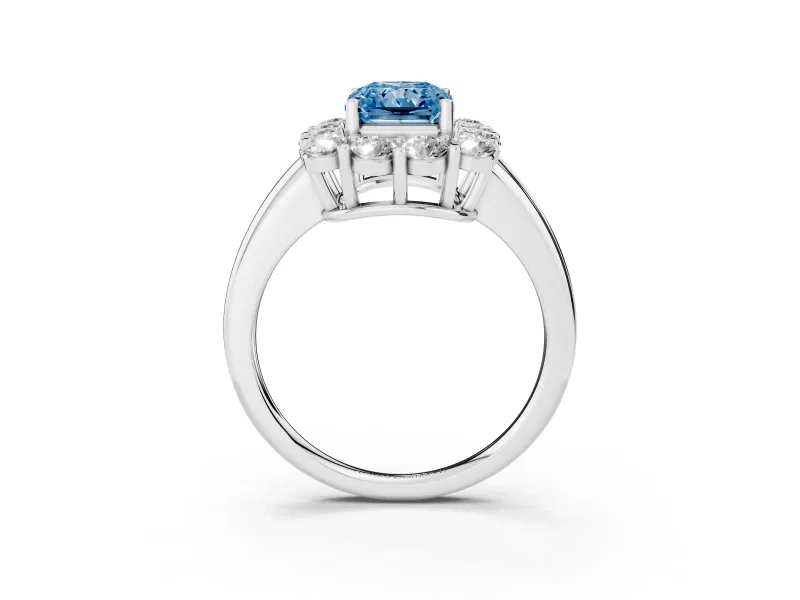 Radiant Cut Cluster Halo Engagement Ring Setting for a Fancy Blue Lab-Grown Diamond | Large Round Accents | Platinum