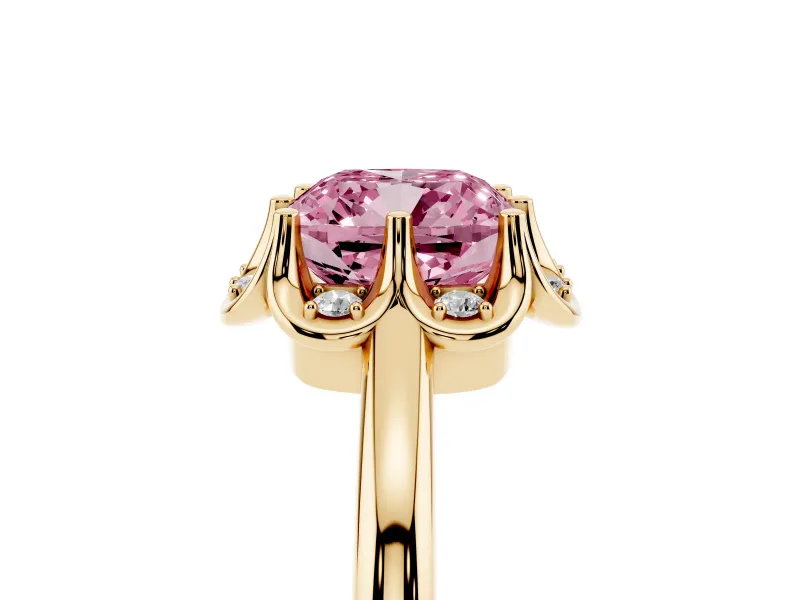 Cushion Cut Petal Halo Engagement Ring Setting for a Fancy Pink Lab-Grown Diamond | Yellow Gold