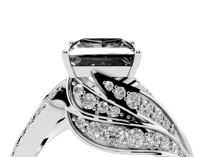 Fancy Black Princess Cut Diamond Solitaire Ring Set in Silver with Layered Twist Pavé Band