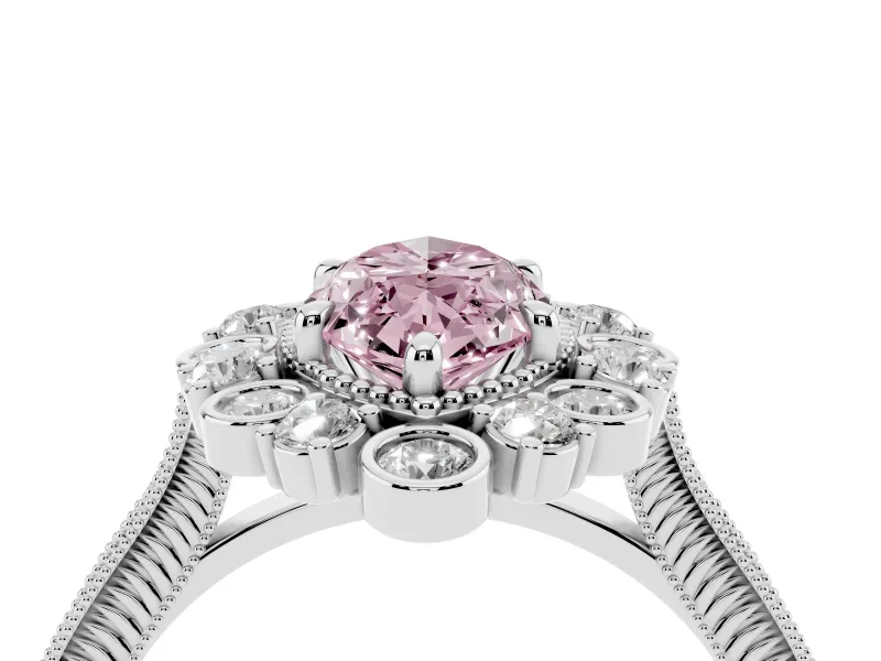 Marquise Scalloped Halo Engagement Ring Setting for a Fancy Pink Lab-Grown Diamond | Milgrain Edges | Platinum