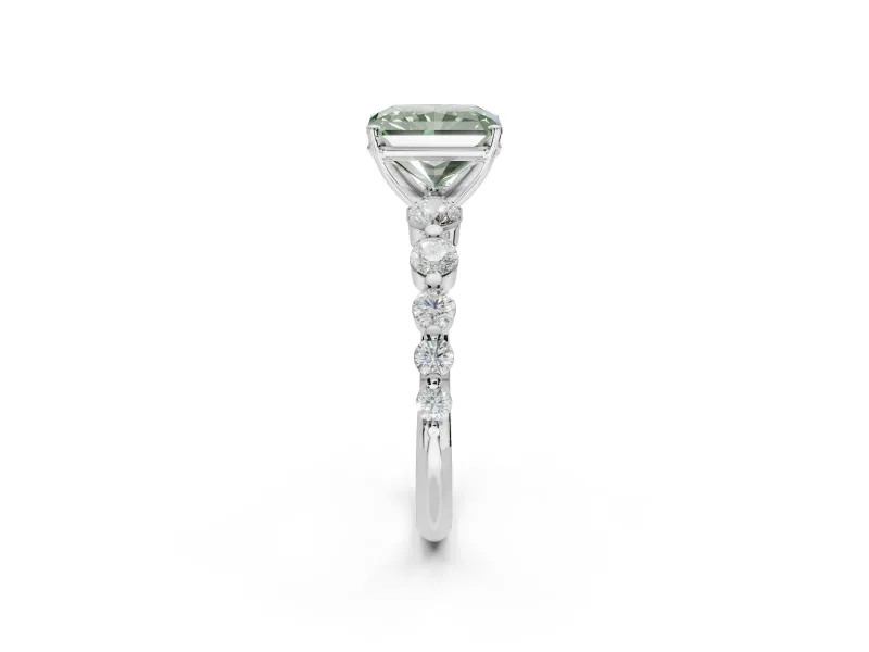 Radiant Cut Graduated Side Stone Engagement Ring Setting for a Fancy Green Lab-Grown Diamond | Platinum