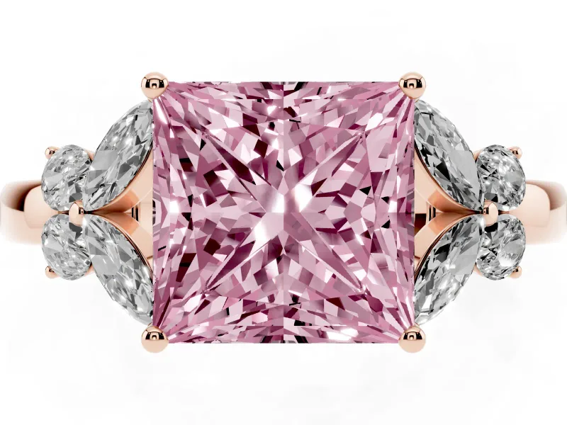 Princess Cut Petal Engagement Ring Setting for a Fancy Pink Lab-Grown Diamond | Rose Gold