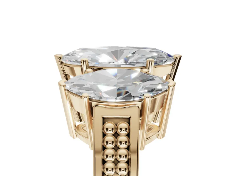 Marquise Three Stone Engagement Ring Setting | Beaded Shoulders | Yellow Gold