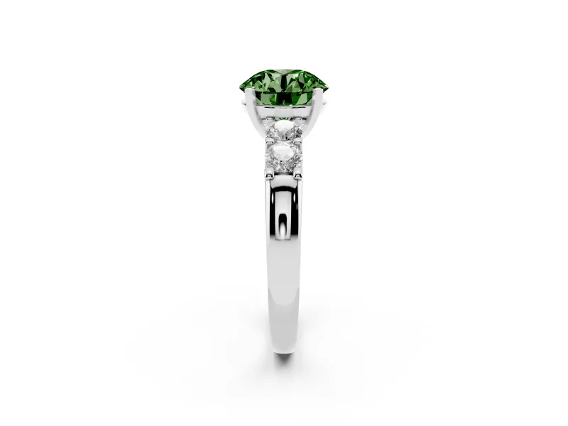Round Five Stone Engagement Ring Setting for a Fancy Green Lab-Grown Diamond | Sterling Silver