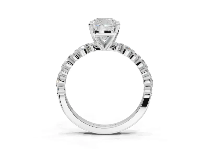 Cushion Cut Pavé Solitaire Engagement Ring Setting | Alternating Accents | Platinum