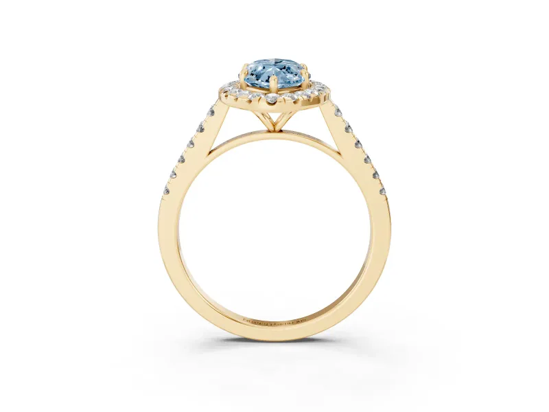 Marquise Halo Engagement Ring Setting for a Fancy Blue Lab-Grown Diamond | Pave Shoulders | Yellow Gold