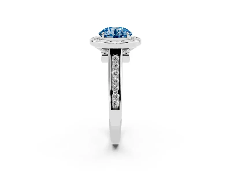 Round Rimmed Halo Engagement Ring Setting for a Fancy Blue Lab-Grown Diamond | White Gold