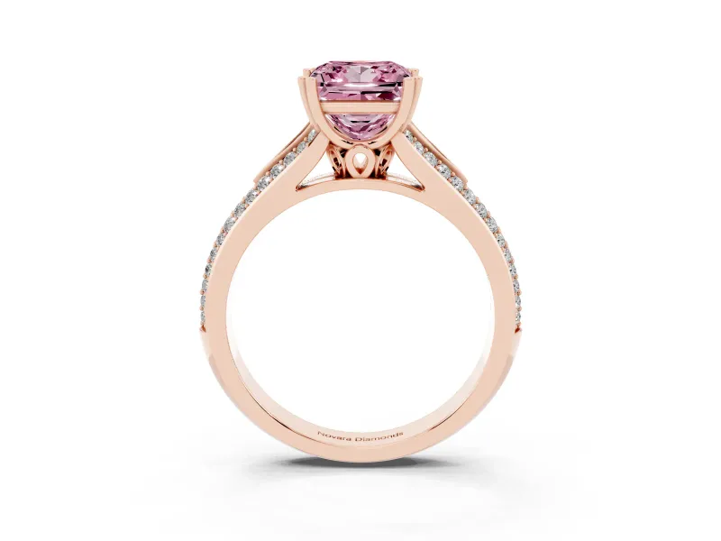 Princess Cut Split Shank Engagement Ring Setting for a Fancy Pink Lab-Grown Diamond | Pave Band | Rose Gold