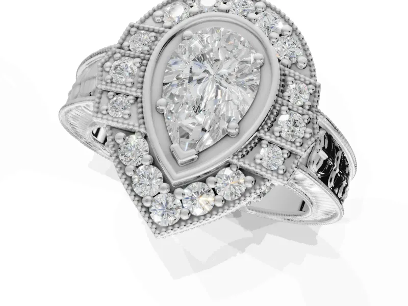 Pear-Shaped Vintage Halo Engagement Ring Setting | Art Deco Side Panels | Platinum