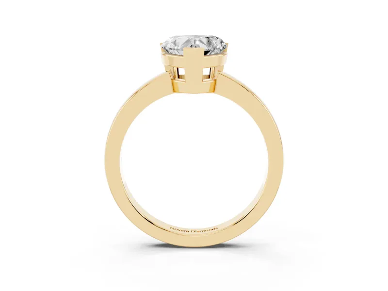 Heart Cut Diamond Solitaire Ring Set in Yellow gold with Prong Head and Smooth Polished Band