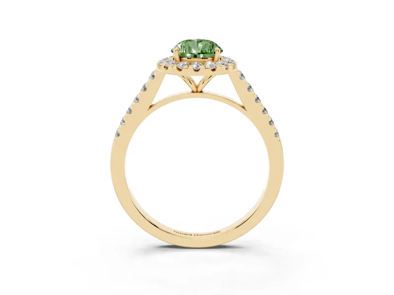 Pear-Shaped Halo Engagement Ring Setting for a Fancy Green Lab-Grown Diamond | Pave Shoulders | Yellow Gold