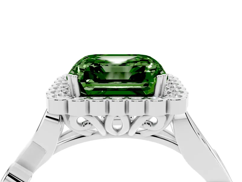 Asscher Cut Leaf Halo Engagement Ring Setting for a Fancy Green Lab-Grown Diamond | White Gold