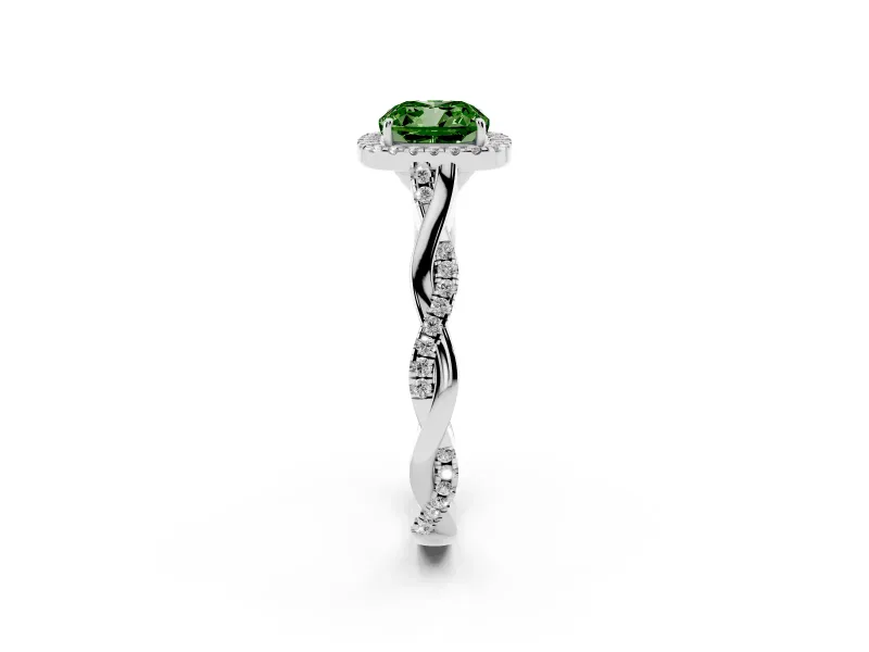 Cushion Cut Twist Halo Engagement Ring Setting for a Fancy Green Lab-Grown Diamond | Platinum