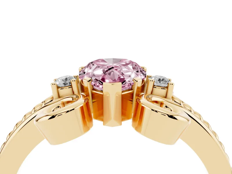 Pear-Shaped Scroll Engagement Ring Setting for a Fancy Pink Lab-Grown Diamond | Yellow Gold