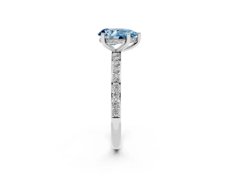 Fancy Blue Pear Cut Diamond Pavé Band Ring Set in Platinum with Prong-Set Center Stone