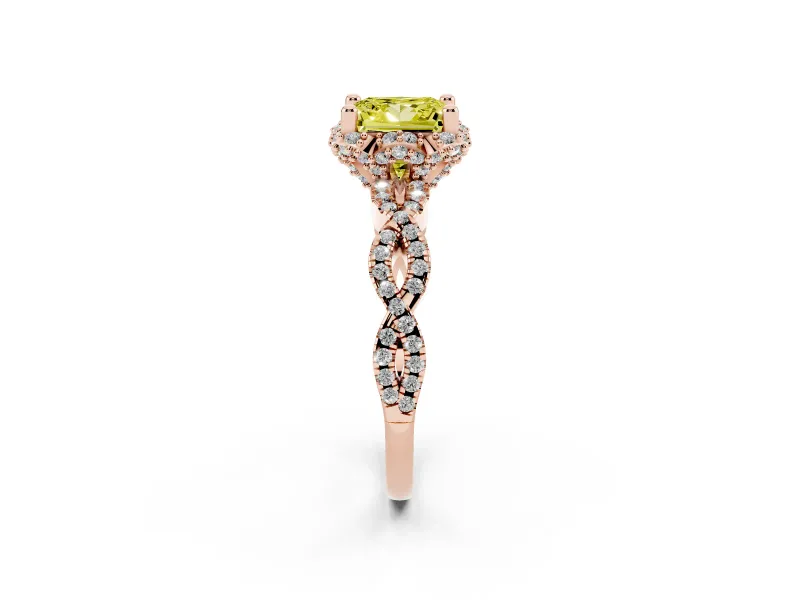 Princess Cut Halo Engagement Ring Setting for a Fancy Yellow Lab-Grown Diamond | Rose Gold - Design NV-24725