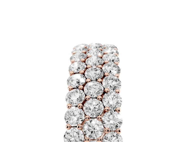 Round Lab-Grown Diamond Three Row Pave Promise Ring | Shared Prongs | Rose Gold