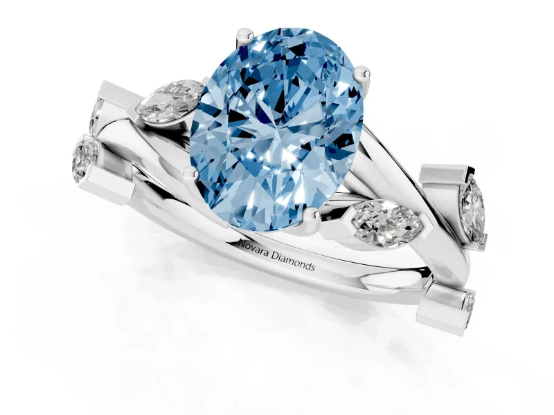 Oval Twisted Vine Engagement Ring Setting for a Fancy Blue Lab-Grown Diamond | White Gold