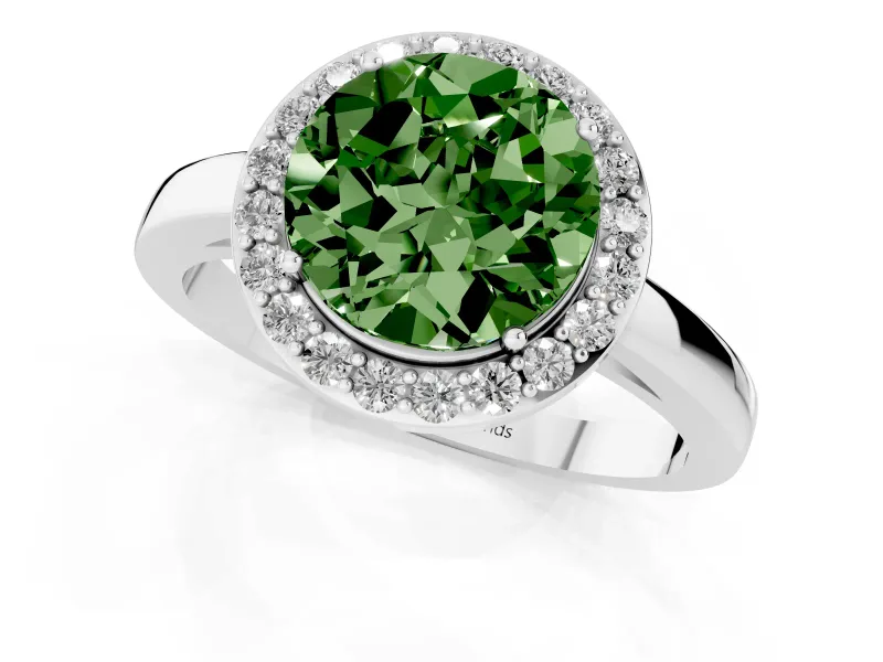 Fancy Green Round Cut Diamond Halo Ring Set in White gold with Solitaire Band and Prong Setting