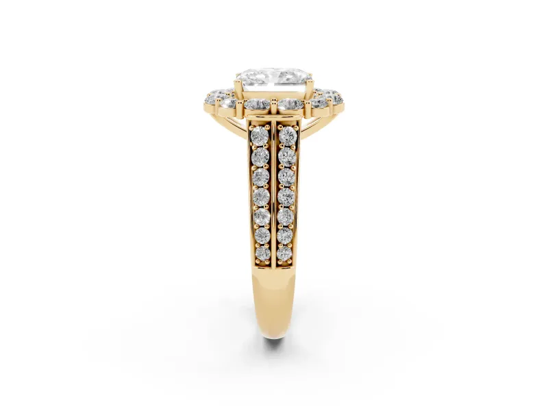 Radiant Cut Large Accent Halo Engagement Ring Setting | Graduated Pavé | Yellow Gold
