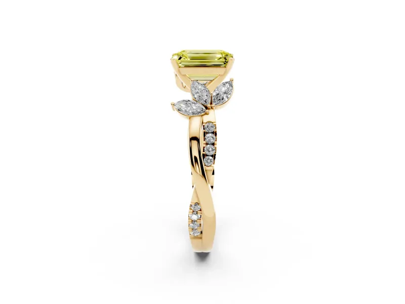 Emerald Cut Floral Vine Engagement Ring Setting for a Fancy Yellow Lab-Grown Diamond | Yellow Gold