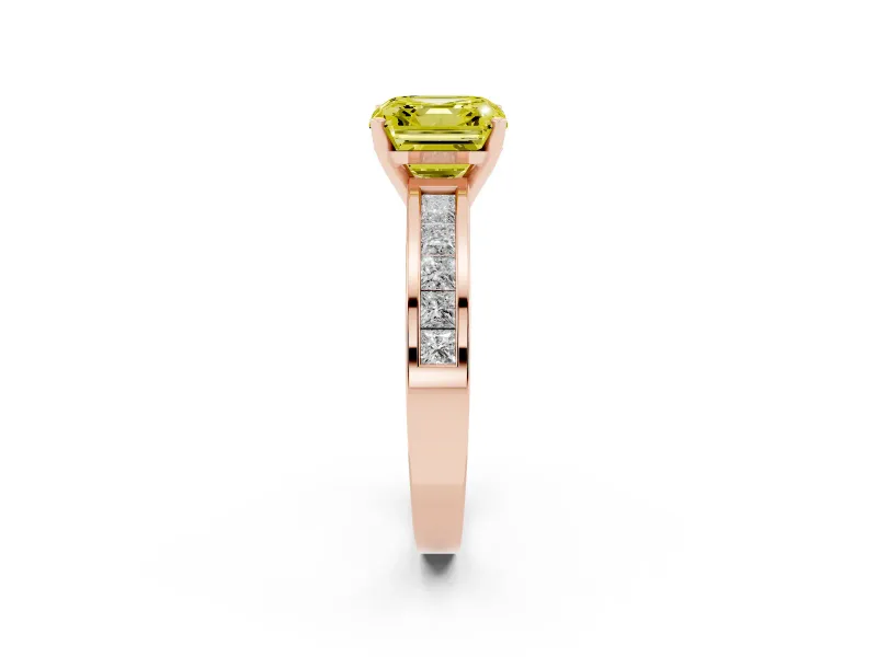 Asscher Cut Channel Engagement Ring Setting for a Fancy Yellow Lab-Grown Diamond | Rose Gold