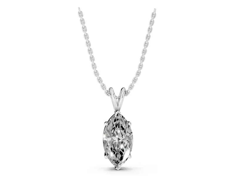 Marquise Lab-Grown Diamond Solitaire Pendant Necklace | V Split Bail | Sterling Silver