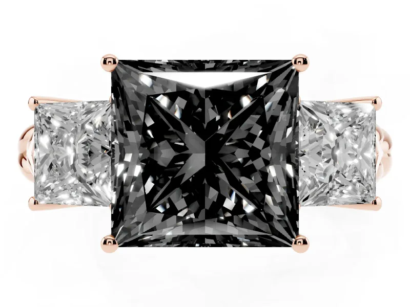 Princess Cut Three Stone Engagement Ring Setting for a Black Center | Braided Band | Rose Gold