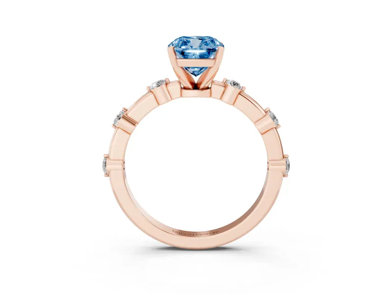 Cushion Cut Bar Set Engagement Ring Setting for a Fancy Blue Lab-Grown Diamond | Rose Gold