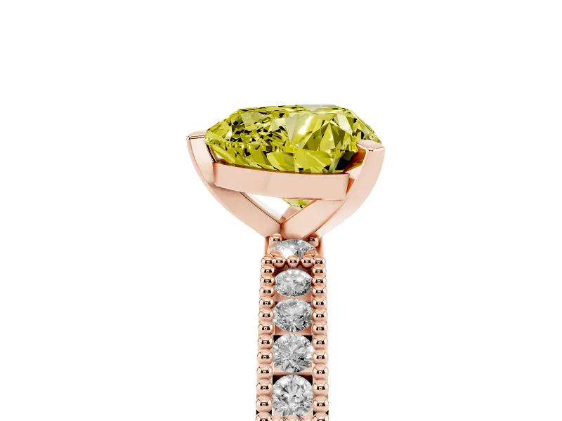 Fancy Yellow Heart Cut Diamond Solitaire Ring Set in Rose gold with Slim Pavé Band and Prong Setting
