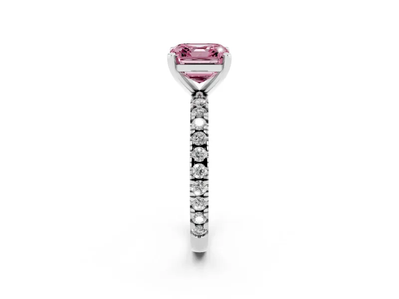 Asscher Cut Pavé Engagement Ring Setting for a Fancy Pink Lab-Grown Diamond | Platinum