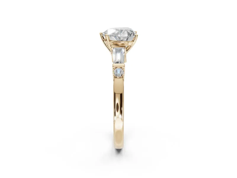 Heart-Shaped Tapered Baguette Engagement Ring Setting | Bar Set Sides | Yellow Gold