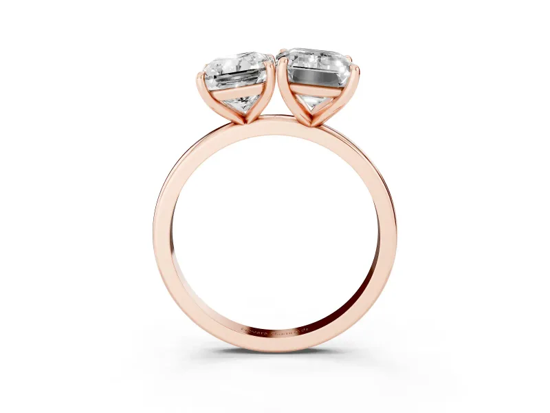 Radiant Cut and Emerald Cut Toi Moi Ring Set in Rose gold with Prong Setting