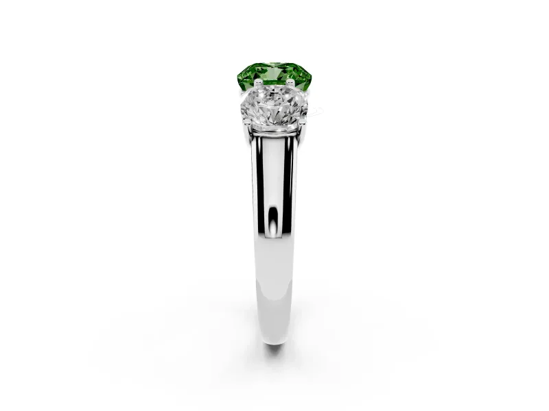 Cushion Cut Three Stone Engagement Ring Setting for a Fancy Green Lab-Grown Diamond | Basket Prong Heads | Platinum