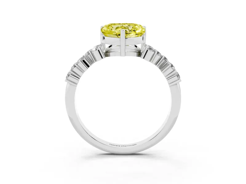 Heart-Shaped Accented Engagement Ring Setting for a Fancy Yellow Lab-Grown Diamond | White Gold