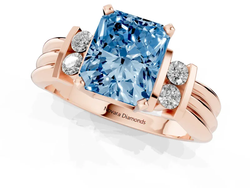 Radiant Cut Bar-Set Engagement Ring Setting for a Fancy Blue Lab-Grown Diamond | Rose Gold
