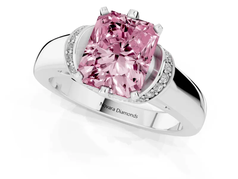 Radiant Cut Pavé Collar Engagement Ring Setting for a Fancy Pink Lab-Grown Diamond | Platinum