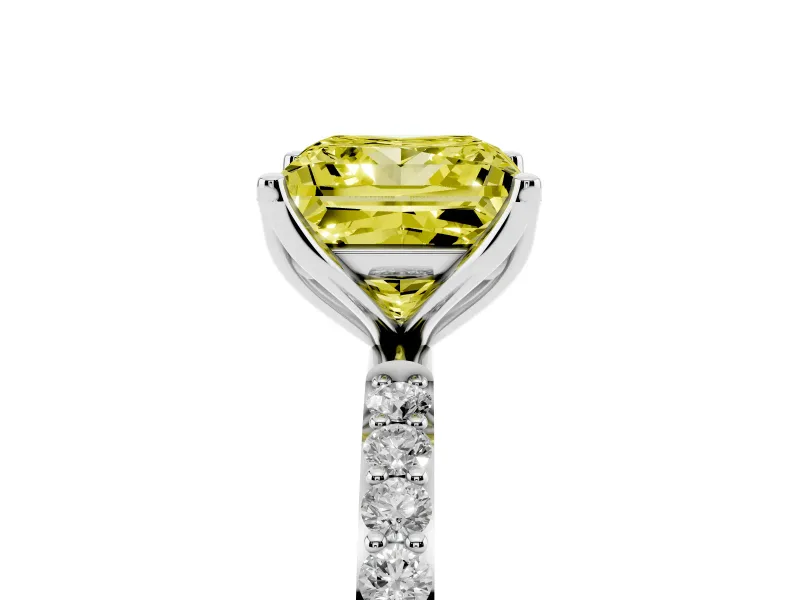 Princess Cut Pave Solitaire Engagement Ring Setting for a Fancy Yellow Lab-Grown Diamond | Slim Band | Platinum