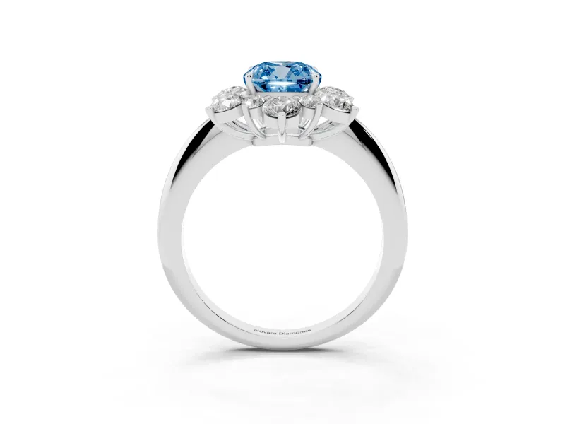 Cushion Cut Cluster Halo Engagement Ring Setting for a Fancy Blue Lab-Grown Diamond | Two-Size Accents | Sterling Silver
